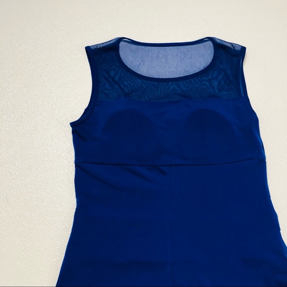 Valerie Bertinelli Blue Sleeveless Layered Stretch Sheath cocktail mesh Dress 6 - Picture 9 of 10